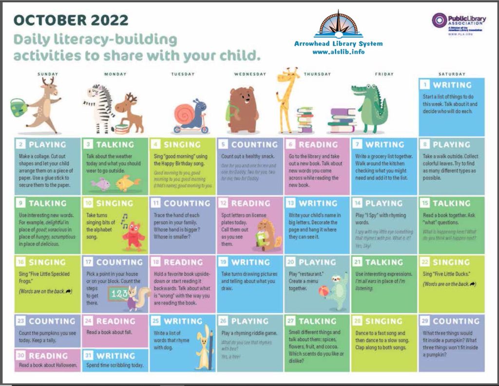 literacy activity calendar